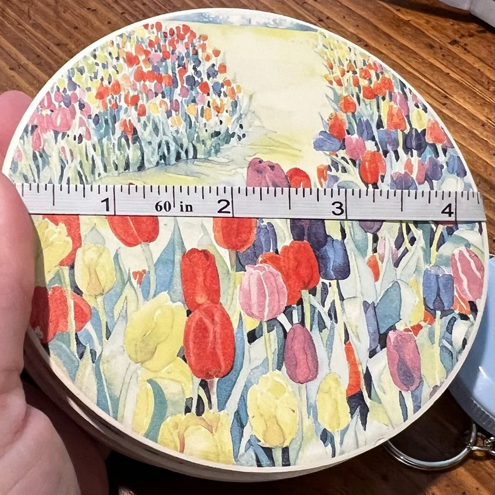 VTG Cape Shore Stone Coasters Tulips Floral Design Set Of Four NIB